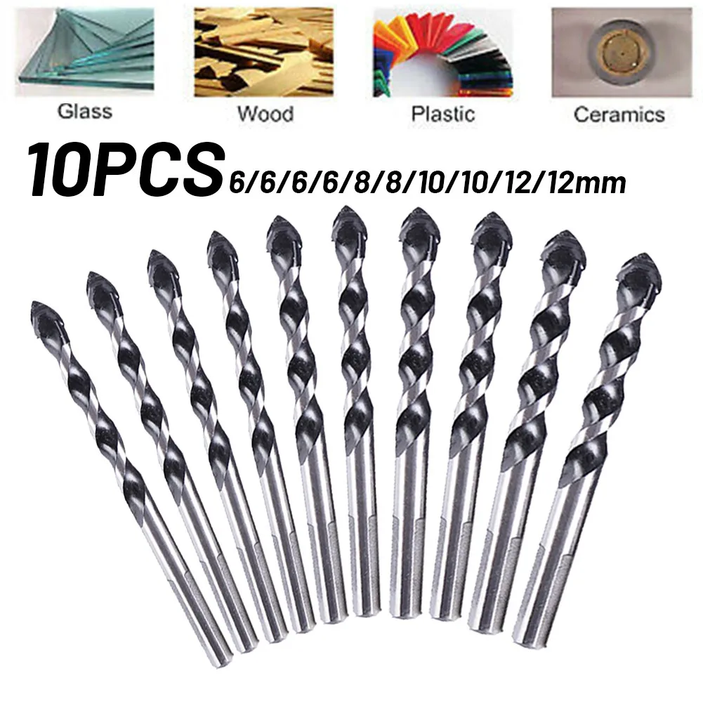 

10PCS Ceramic Drill Bits Ceramic Drill Bits For Porcelain Marble Tile Mirror Glass Ceramic Triangle Drill Bit 6/8/10/12mm