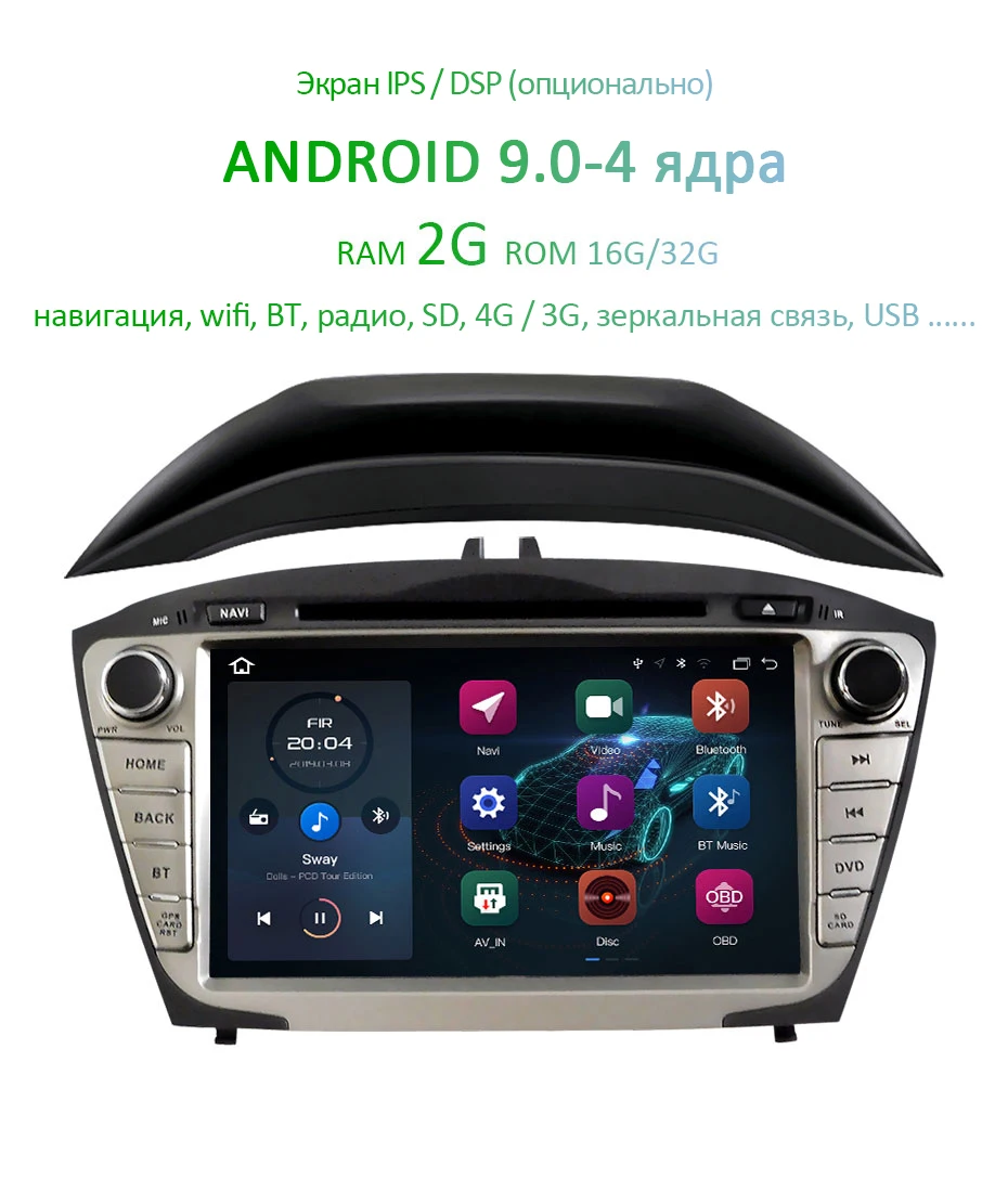 4G 64G Android 9,0 ips экран DSP AV выход автомобильный dvd-плеер для hyundai ix35 Tucson 2009- gps плеер навигация Радио стерео