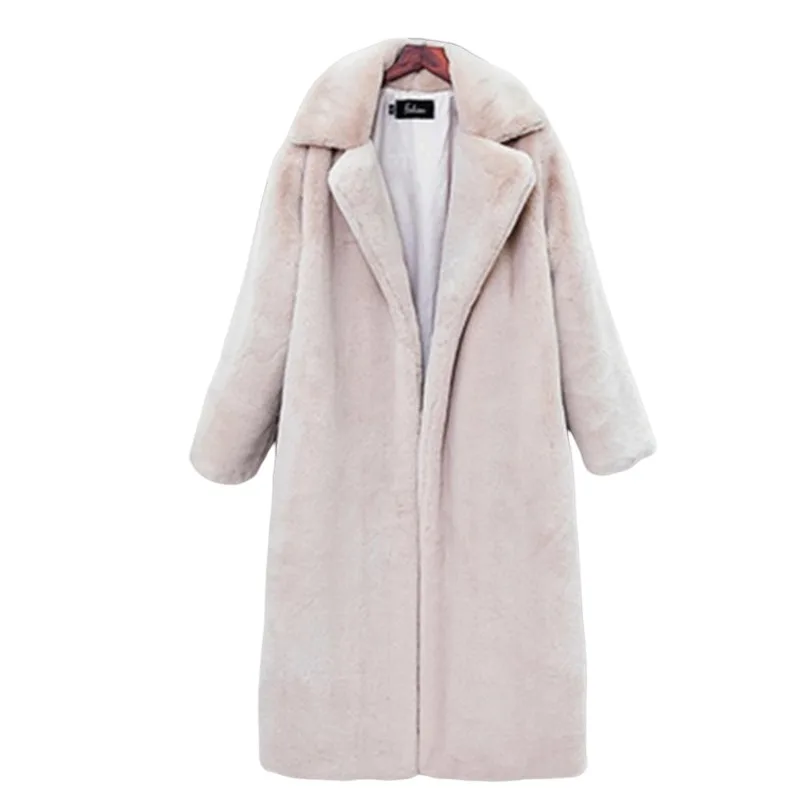 

2021 Autumn/winter New Warm Faux Fur Coat Rex Rabbit Fur Thicker Oversize Long Jacket Turn Down Collar Women Warm Coat Plus Size
