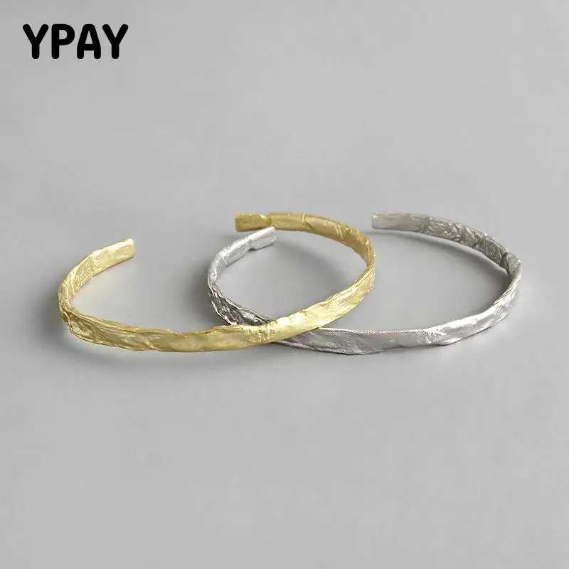 YPAY 100% аутентичные 925 пробы серебряные браслеты для женщин неправильной вогнутой