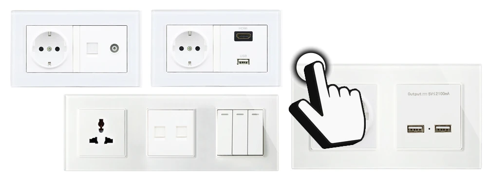 Atlectric EU FR стандартная розетка с двумя usb-портами адаптер для зарядки со светодиодным индикатором розетка для настенного зарядного устройства закаленное стекло