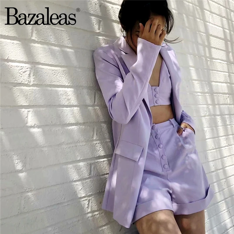 Женский винтажный спортивный костюм Bazaleas фиолетовый из трех предметов пальто и