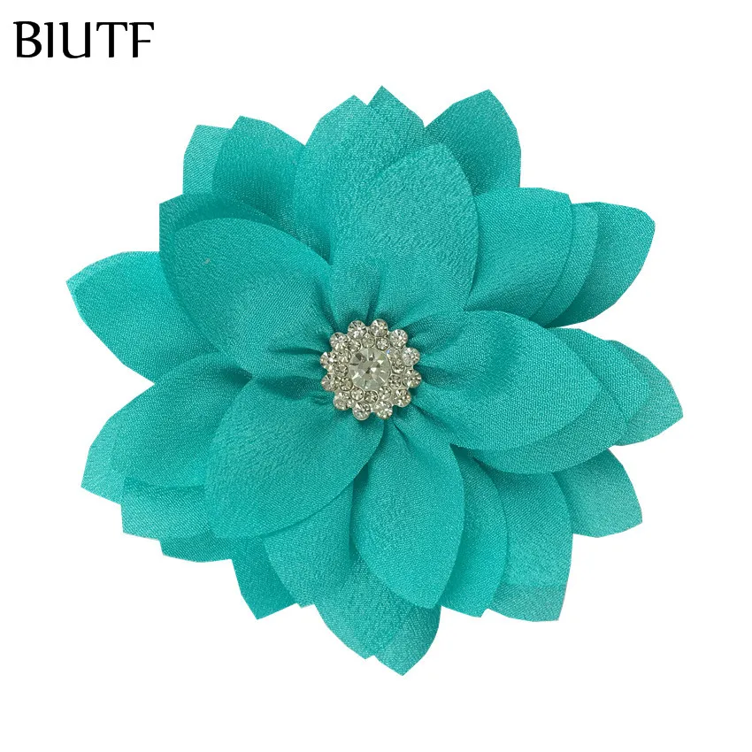 10 шт./лот 9 см многослойный тканевый цветок с кнопкой Rhinstone модный головной убор