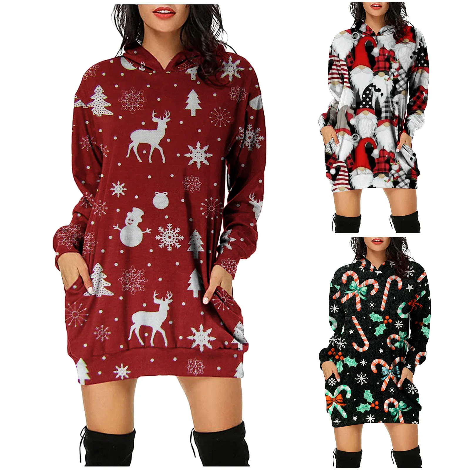 Купи Cooeverly Plus Size Women's Fashion Christmas Hoodie Bag Hip Pocket Elk Print Hoodie Sweetshirts Fashion Dress For Women 2022 за 678 рублей в магазине AliExpress