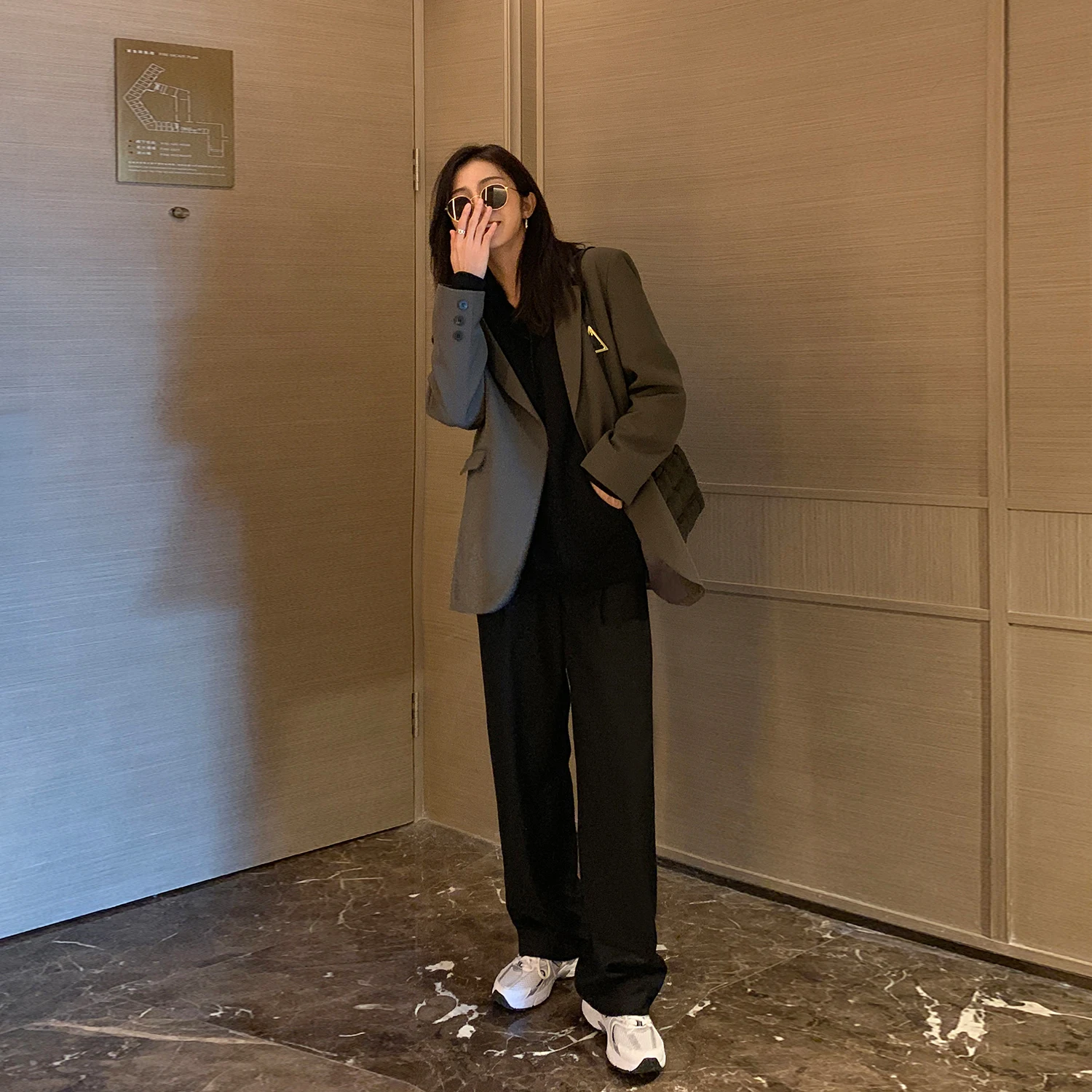 

Винтажный Женский блейзер большого размера, повседневный Свободный корейский зимний Кардиган с длинным рукавом, женская одежда DB60XF