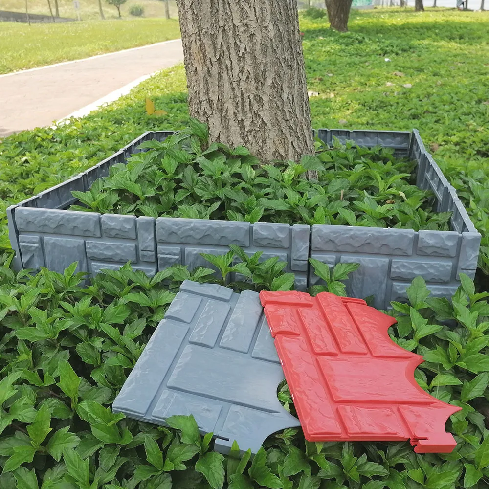 Valla de pl&aacute;stico de PVC para jard&iacute;n o c&eacute;sped, embalaje de piedras de imitaci&oacute;n, 6 piezas, gris y rojo-0