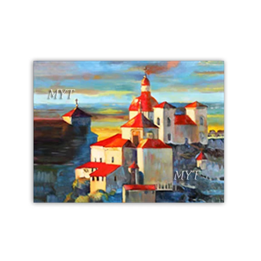 

Новинка 100%, рисованная вручную картина маслом в виде замка, Настенный декор, пейзаж, дом, картины, современная домашняя настенная живопись, к...