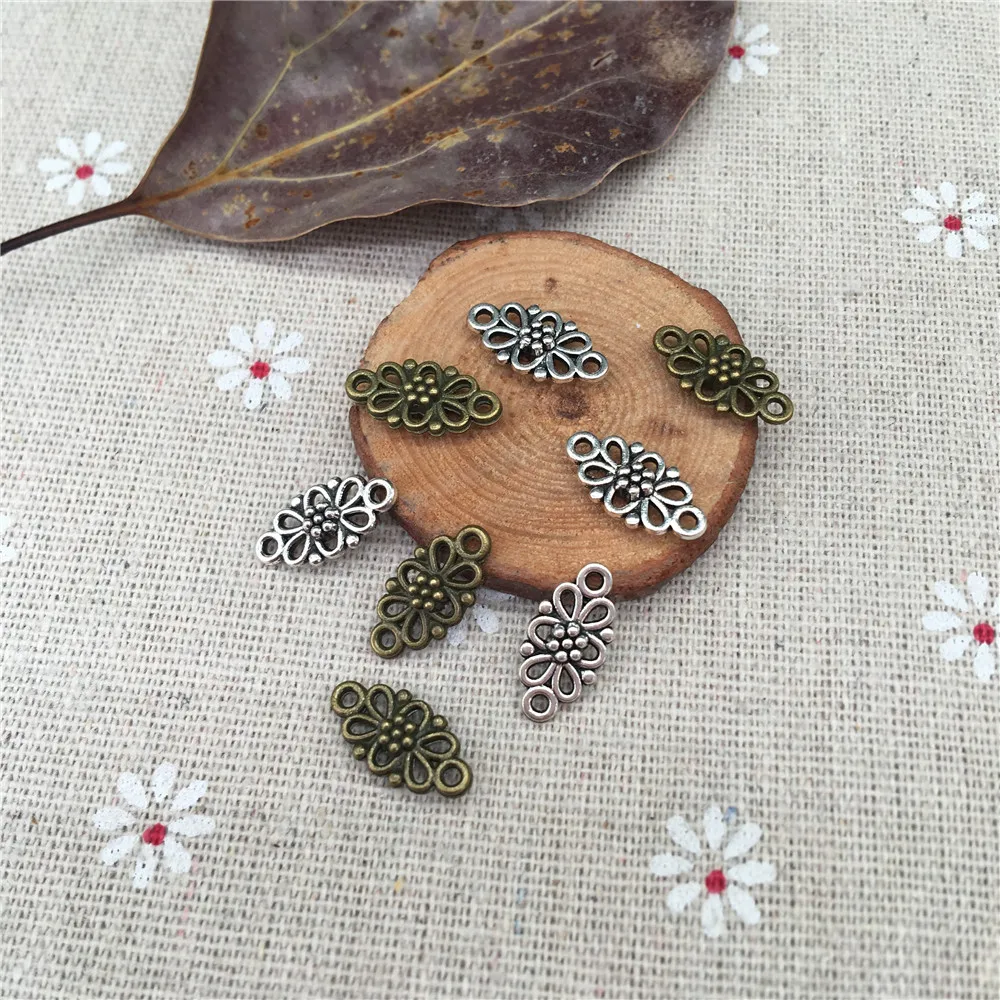 100 шт. двойное отверстие для подвешивания Соединитель с цветочным узором шармов