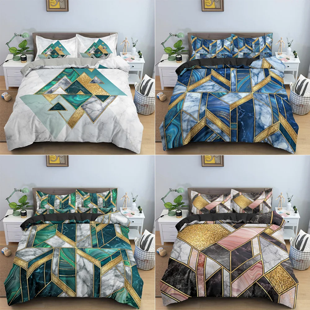 Комплект постельного белья из 2/3 предметов с геометрическим мраморным узором