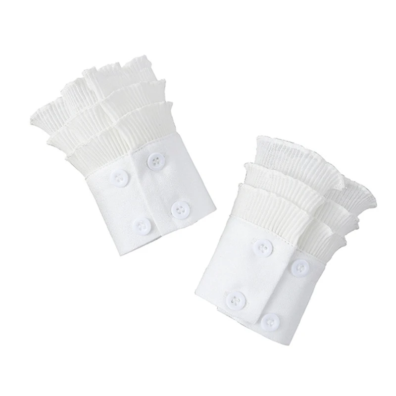 

Women Three Layers White Horn Cuffs Wave Pleated Ruffled Detachabe Fake Sleeves