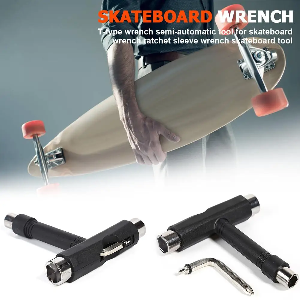 

T-Type Skateboard Tool Socket Wrench Spanner Hand Tool Black for Kick Scooter Multifunctional Supplies Accessories