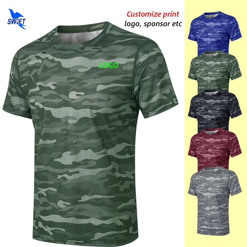 Camiseta transpirable de camuflaje para correr para hombre, camisas deportivas finas de secado rápido para gimnasio, entrenamiento, camisetas personalizadas de manga corta