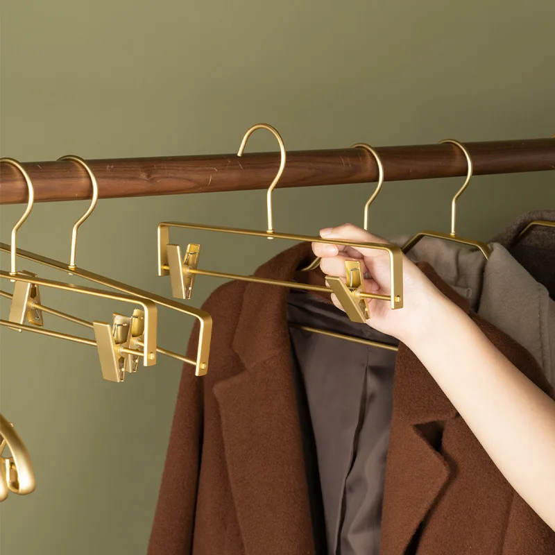 

5pcs Trouser Hangers Anti-slip Clothes Hanger Matte Aluminum Alloy Traceless Dress Pants Towel Hanger Wardrobe Storage Rack