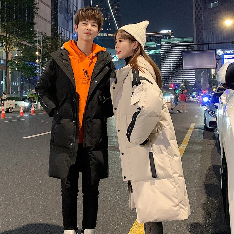 2021 Winter New Fashion Brand Down Jacket Men's Mid-length Couple Winter Wear White Duck Down Tooling Thickened Female Jacket