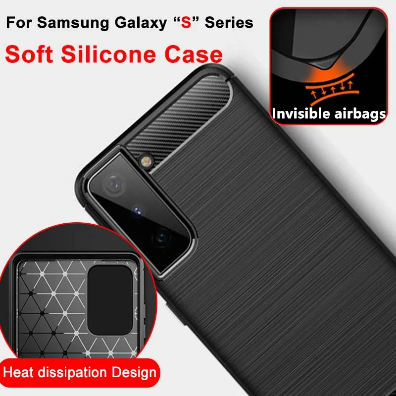 

For Samsung Galaxy S21 S20 FE Ultra S10 S9 S8 Plus Note 20 10 Soft Fiber Silicone Phone Case Heat Dissipation Cover with Airbag