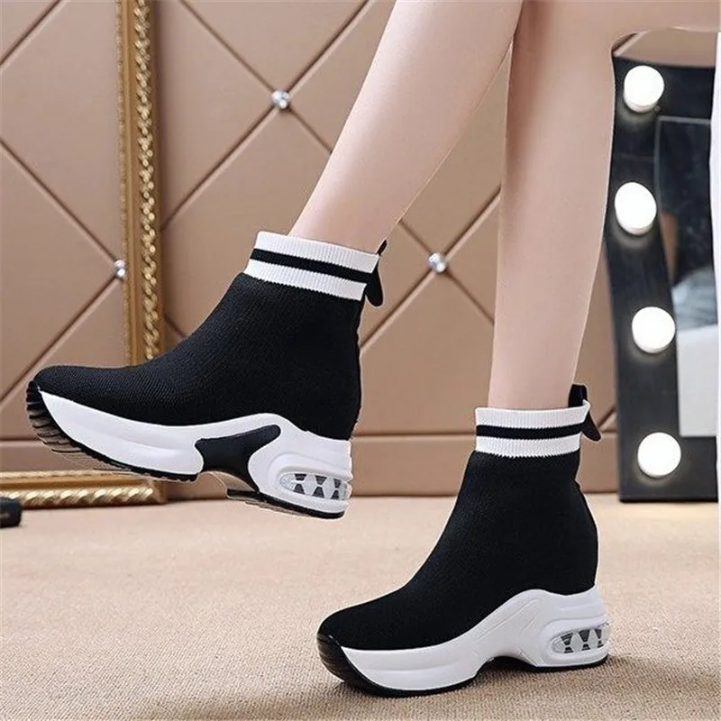 White New Platform Sneakers Shoes Breathable Casual Shoes Woman Fashion Height Increasing Mesh Ladies Shoes Slip-On Chaussure Femme - Цвет: White
