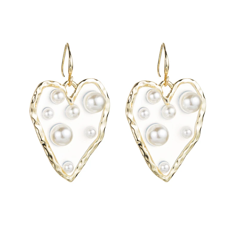 

2020 Za Brand New Fashion Retro Exaggerated Personality Transparent Love Heart Pearl Statement Earrings Jewelry Gifts for Woman