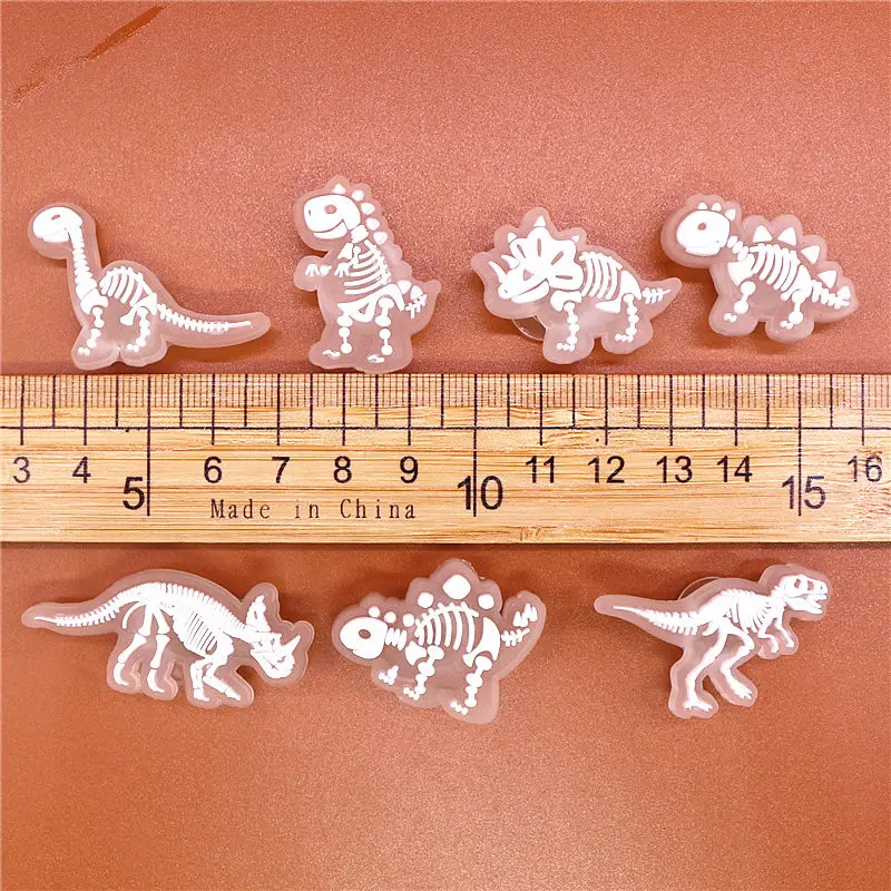 1pcs Luminous Shoe Charms Fluorescent White Dinosaur Skeleton PVC Shoe Buckle Decoration Fit Croc Jibz Party Kids Gifts U286