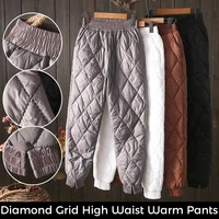 women winter warm down cotton pants thick padded quilted trousers joggers elastic waist casual trousers 4xl
