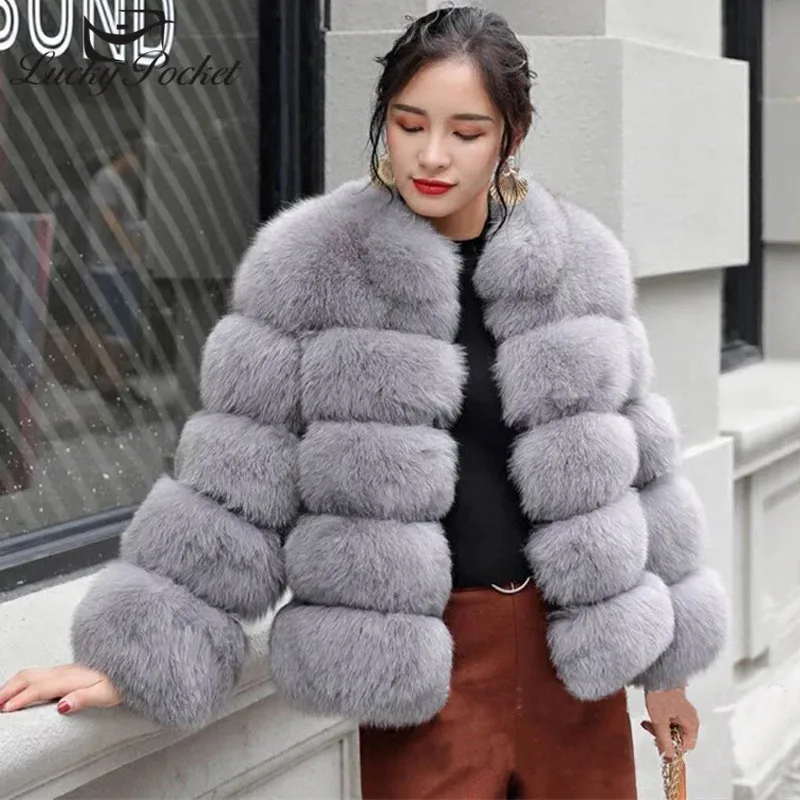 

Women Winter Solid Color Spliced Fashion Thick Warm Fur Leather Female High Street Elegant Brand Coat Ladies Soft Coats ML1045