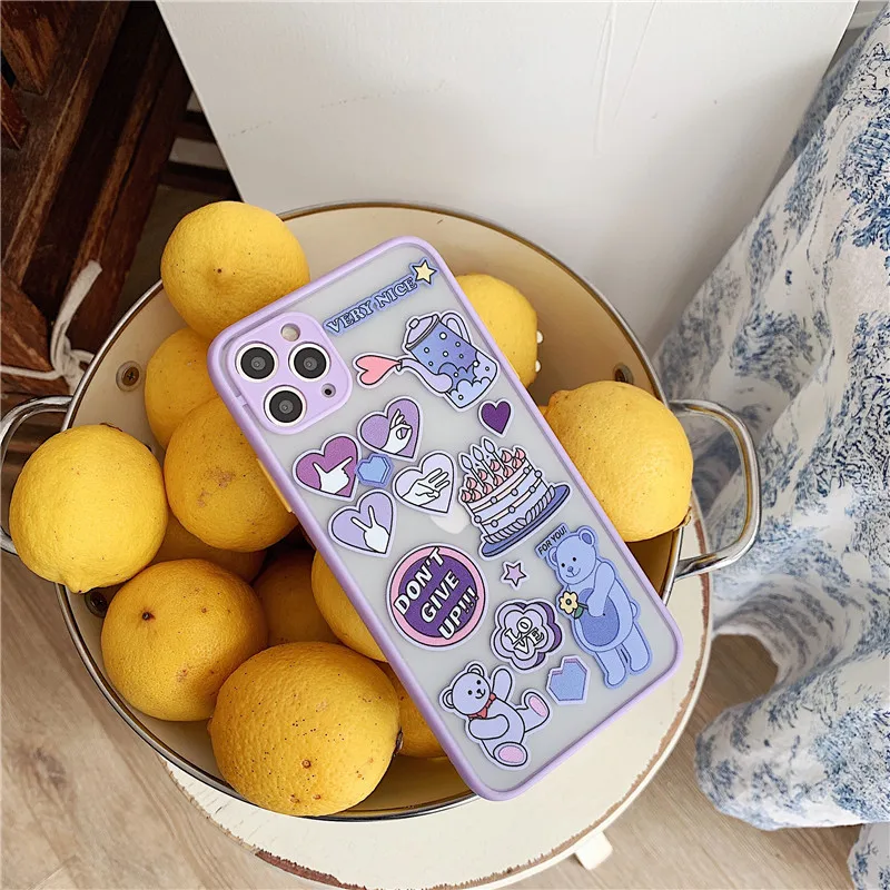 Cute Cartoon Bear Lovely Pattern Label Matte Phone Case For iPhone 11 Pro Max 7 8 Plus SE 2020 X XR XS Plastic Covers | Мобильные