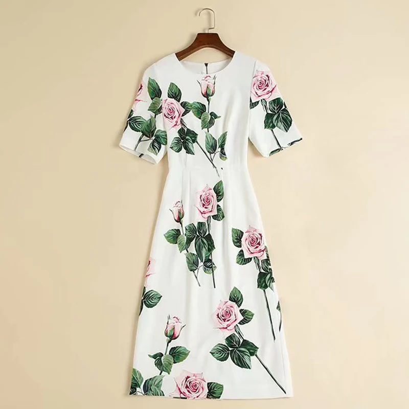 QUALITY New HIGH Stylish Fashion 2021 Designer Runway Dress Women's O-neck Short sleeve Floral Print Dress
