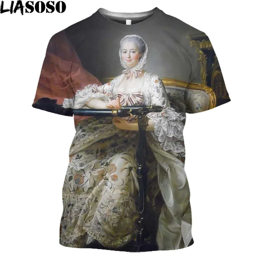

LIASOSO Madame de Pompadour Vintage T Shirt Retro Francois Boucher Rococo Style Tee Tops France Napoleone Streetwear Men Shirt