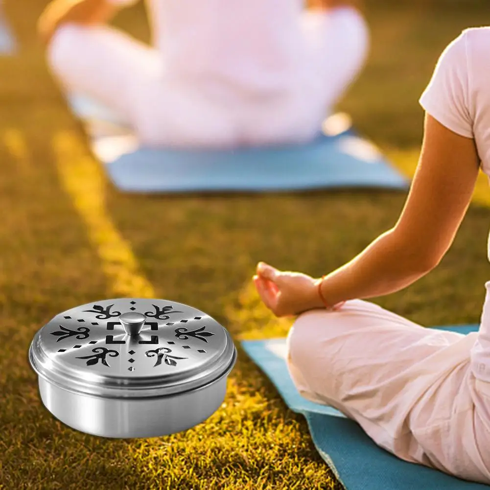 

Incense Coil Burner Holder With Hollow Lid Stainless Steel Portable Mosquito Coil Rack Tray For Home Office Hotel Yoga Studio
