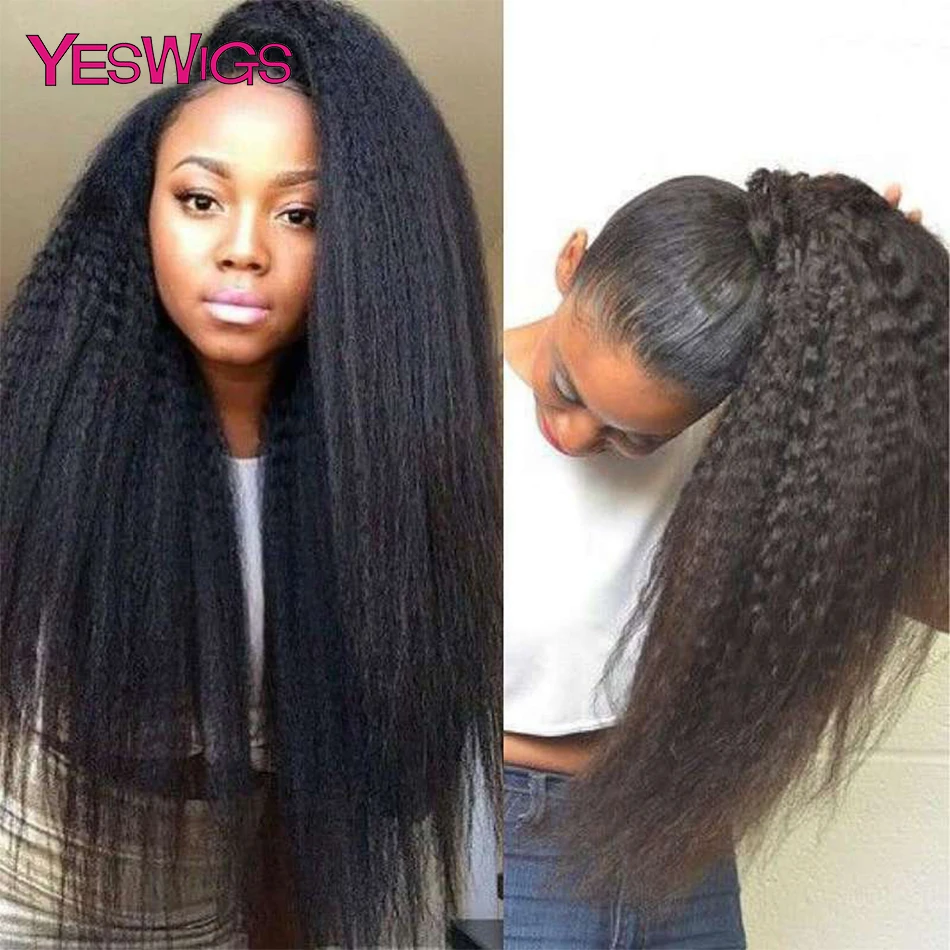Yeswigs Yaki прямые парики бразильские Remy человеческие волосы 13x4 предварительно выщипанные кружевные передние человеческие волосы парики для черных женщин