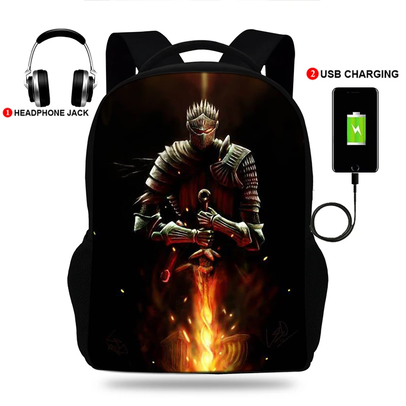 

USB Charge Women Student Backpacks fashion Laptop Backpack Game Dark Soul Print School Bag Teenagers Schoolbags