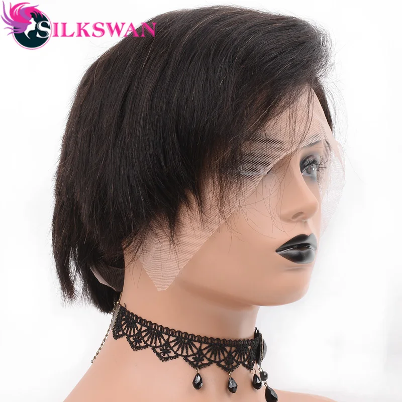 Silkswan 13x4, короткая стрижка, парики человеческих Волосы remy Парики 150 плотность натуральный Цвет короткие парики для чернокожих женщин
