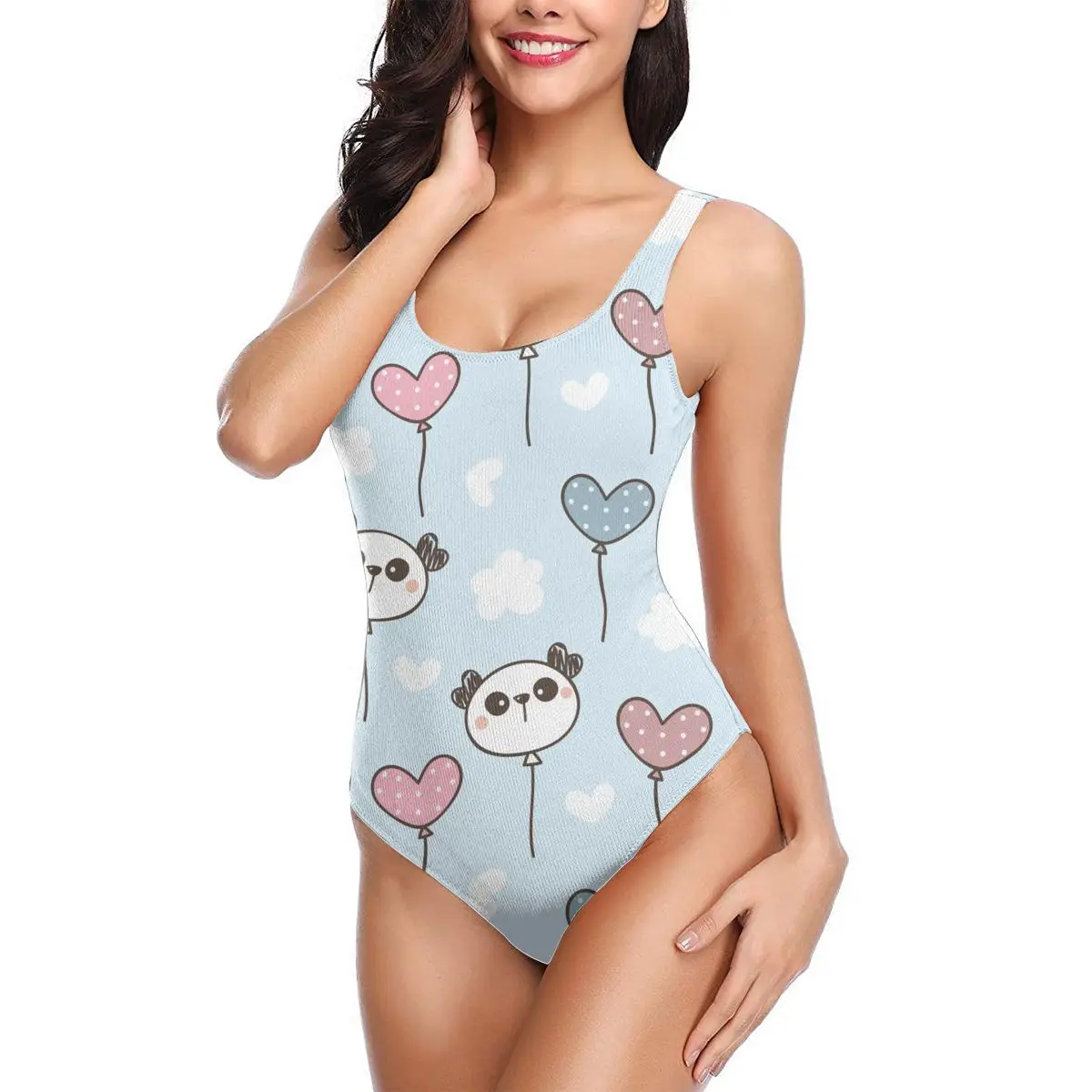 

2020 Sexy Swimsuit Women Push Up One Piece Swimsuit Cute Cartoon Panda Face And Balloon Swimwear Female Bodysuit Monokini