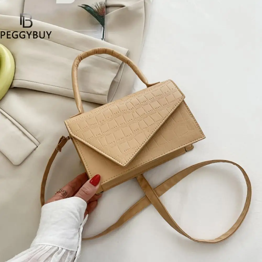 

Vintage Pure Color Stone Pattern Shoulder Bag Casual Women PU Leather Handbags Small Shoulder Ladies Messenger Bag