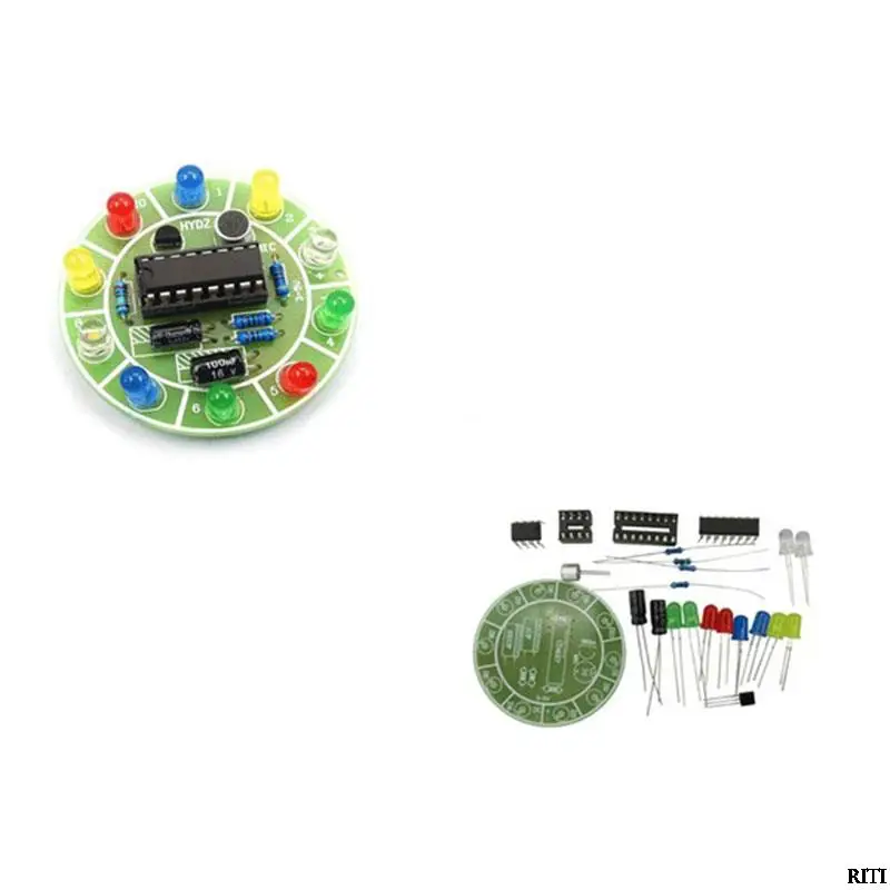 

Набор вращающихся светодиодных ламп CD4017 с красочным голосовым управлением, Набор для изготовления электроники «сделай сам», запасные част...