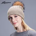Детская, женская, зимняя, шерстяная шапка с помпоном из натурального меха енота, вязаная шапка для детей и родителей, плотная, теплая, повседневная шапка