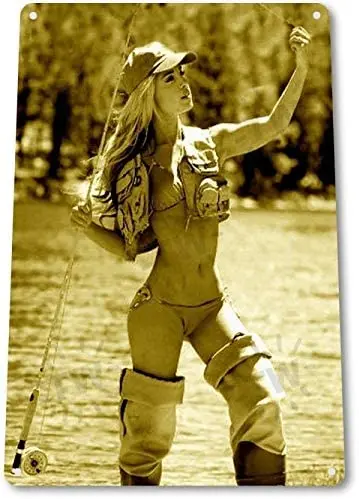 

SRongmao пинап девушка сексуальная приманка для рыбной ловли на открытом воздухе мужская пещера Настенный декор металлический жестяной знак ...