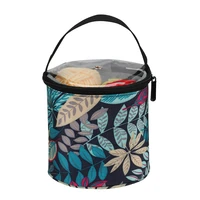 woolen yarn storage bag zipper bucket bag sewing supplies organizer oxford cloth leaf print diy knitting sewing kit