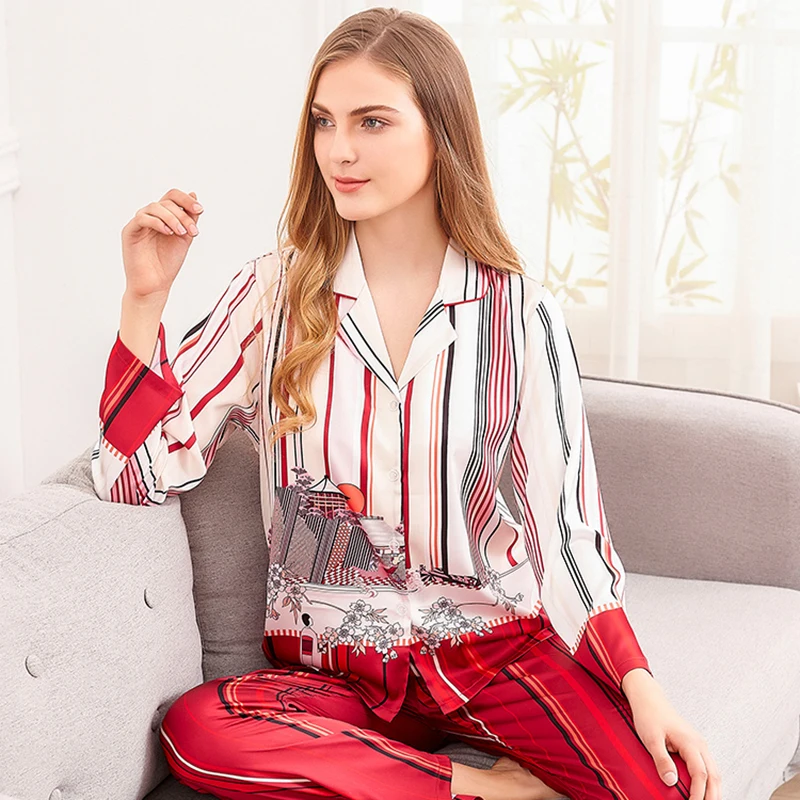 High-End Fashion Imitation Silk Women's Pajamas Ice Silk Soft Ladies Home Service Suit