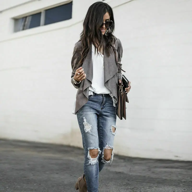 Осенние женские повседневные куртки Meihuida Кардиган с длинным рукавом и водопадом