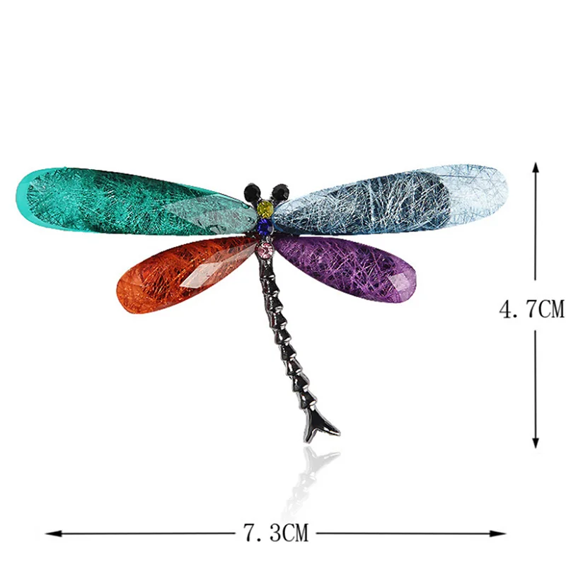 Женская Винтажная брошь в форме стрекозы разноцветная из смолы насекомого