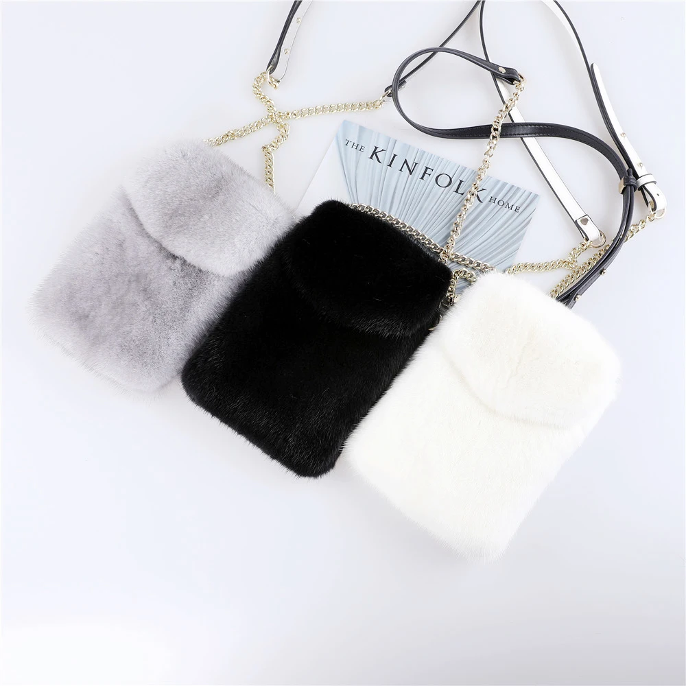 Lovely Autumn Winter Plush Vertical Mobile Phone Bag Versatile Cute Cross Body Mini Bag Korean Fur Students Soft Shoulder Bag