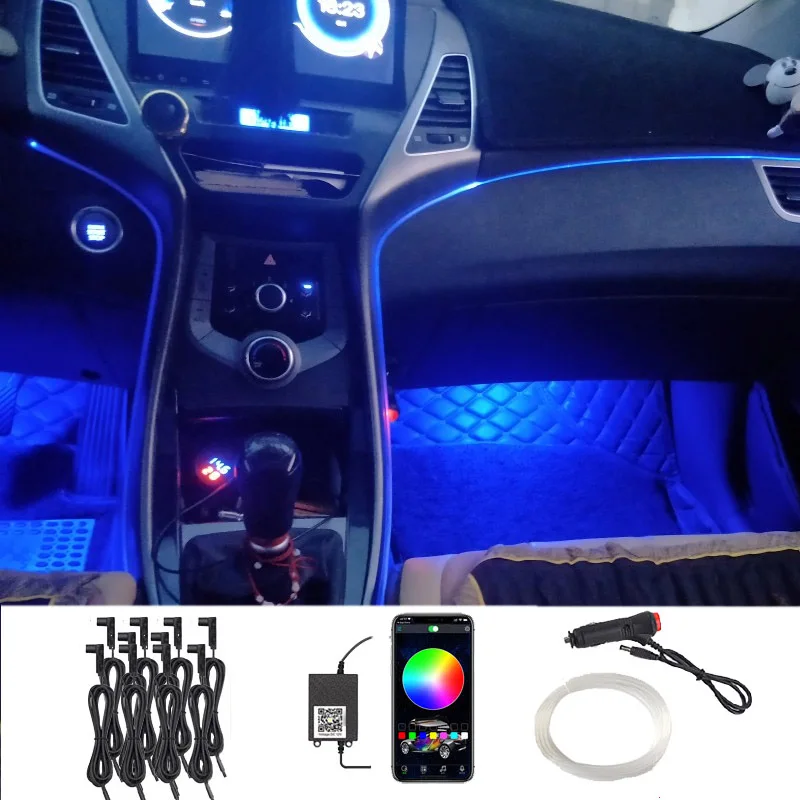 

RGB LED Atmosphere Car Light Interior Ambient Light Music Fiber App Light By Control Optic Band Fiber Strips DIY Apply To Bars