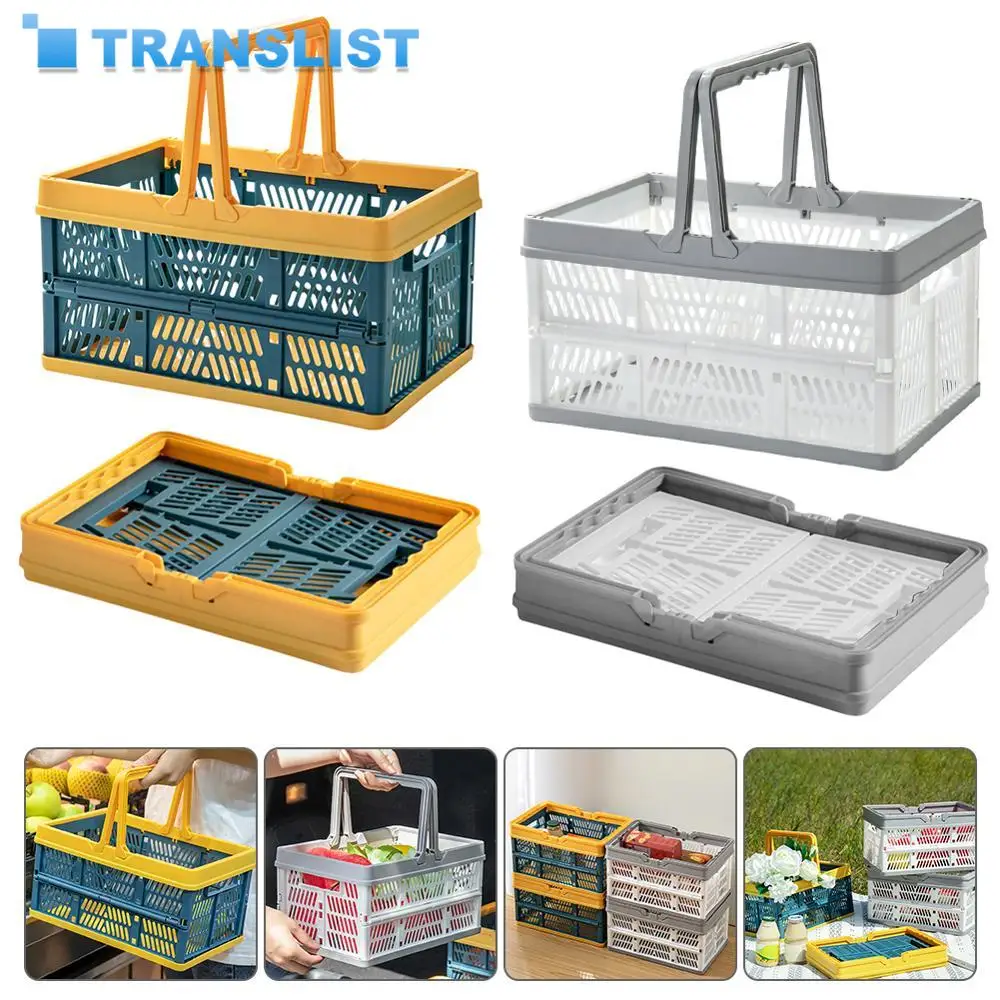 

Collapsible Plastic Grocery Shopping Baskets, Small Folding Stackable Storage Containers/Bins with Handle