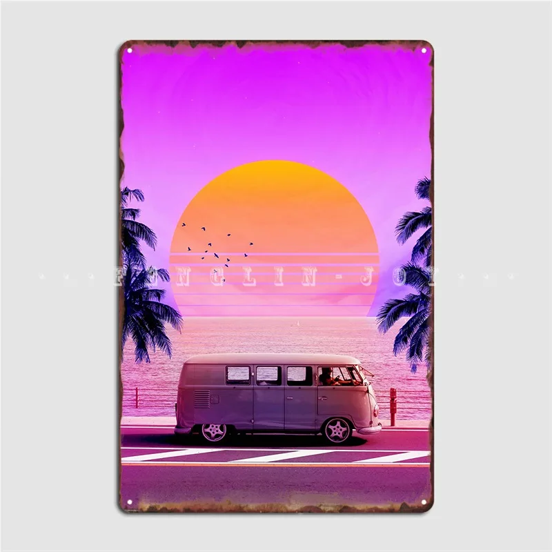 

Synthwave Sunset Metal Plaque Poster Club Wall Designing Garage Decoration Tin Sign Poster