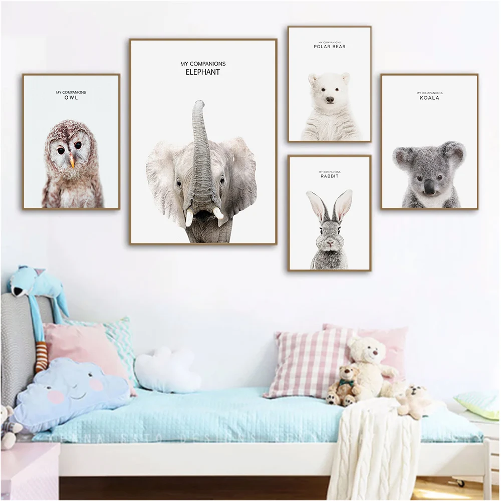 

Elephant Zebra Giraffe Lion Rabbit Animal Canvas Poster Wall Art Prints, Nordic Style Children's Baby Room Decoration