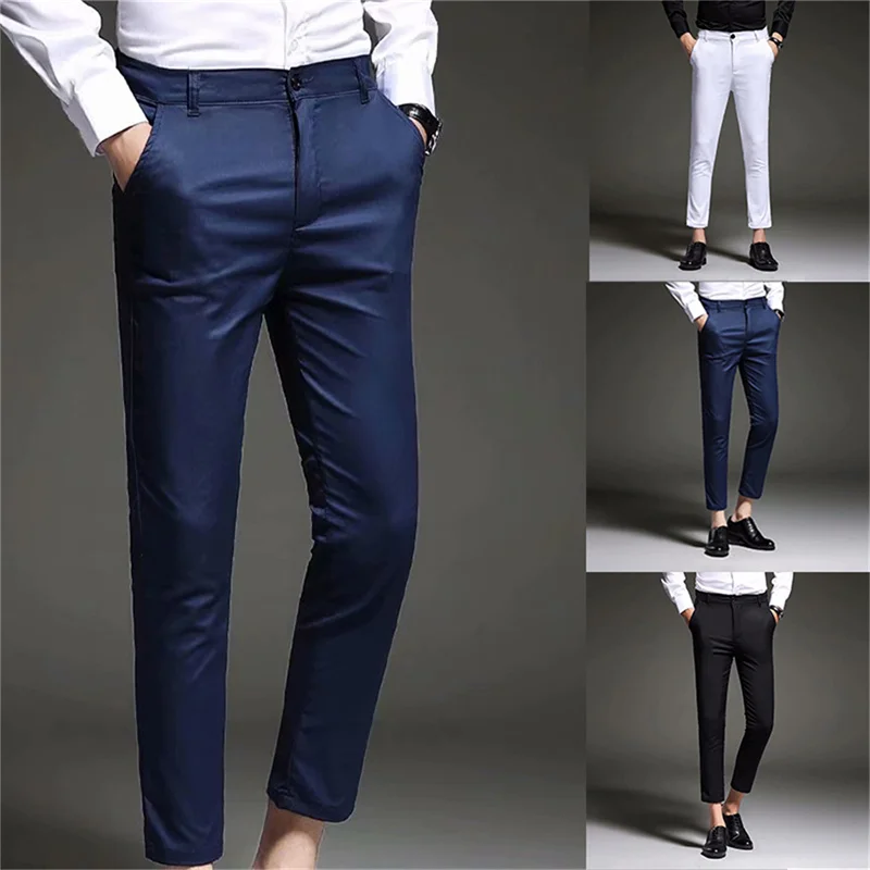 

2021 Mens Slim Fit Business Dress Pants For Men Suit Pants Ankle Length Men Summer Formal Suit Trousers