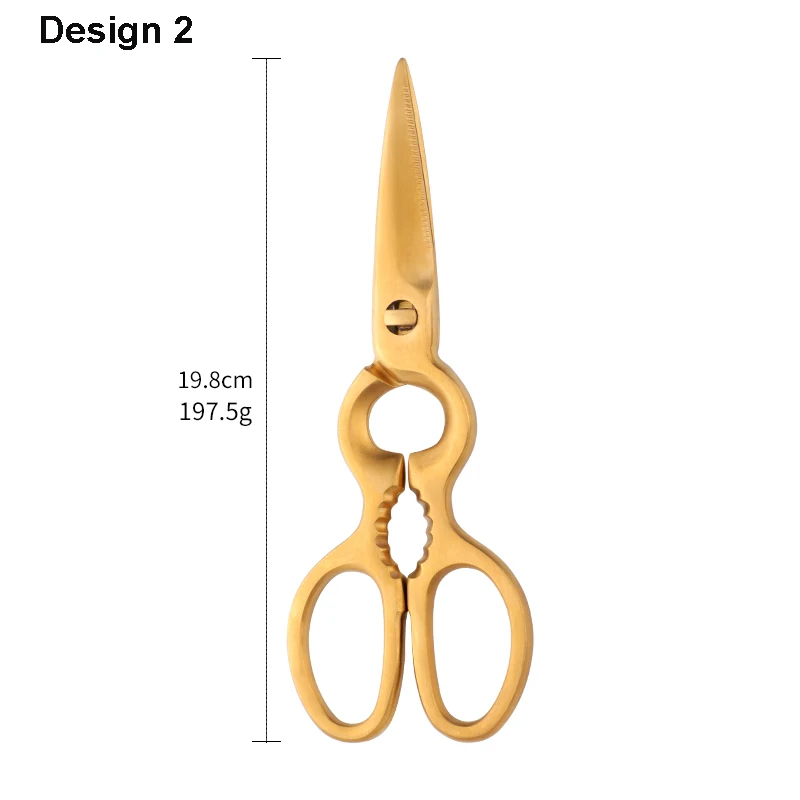 Design2 Gold-1Pc 1 шт. кухонные ножницы из нержавеющей стали, инструмент для мяса рыбы, Щелкунчик для бутылок, нож для костей, съемные кухонные инструменты - Цвет: Design2 Gold-1Pc
