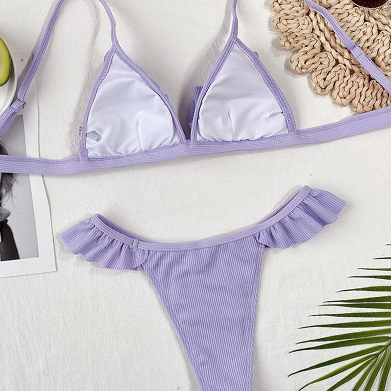 

Violet Push Up Bikini Sexy Bikinis 2021 New Arrival Straps Padded Bra Ruffles Swimsuit Female Swimwear Women Biquini