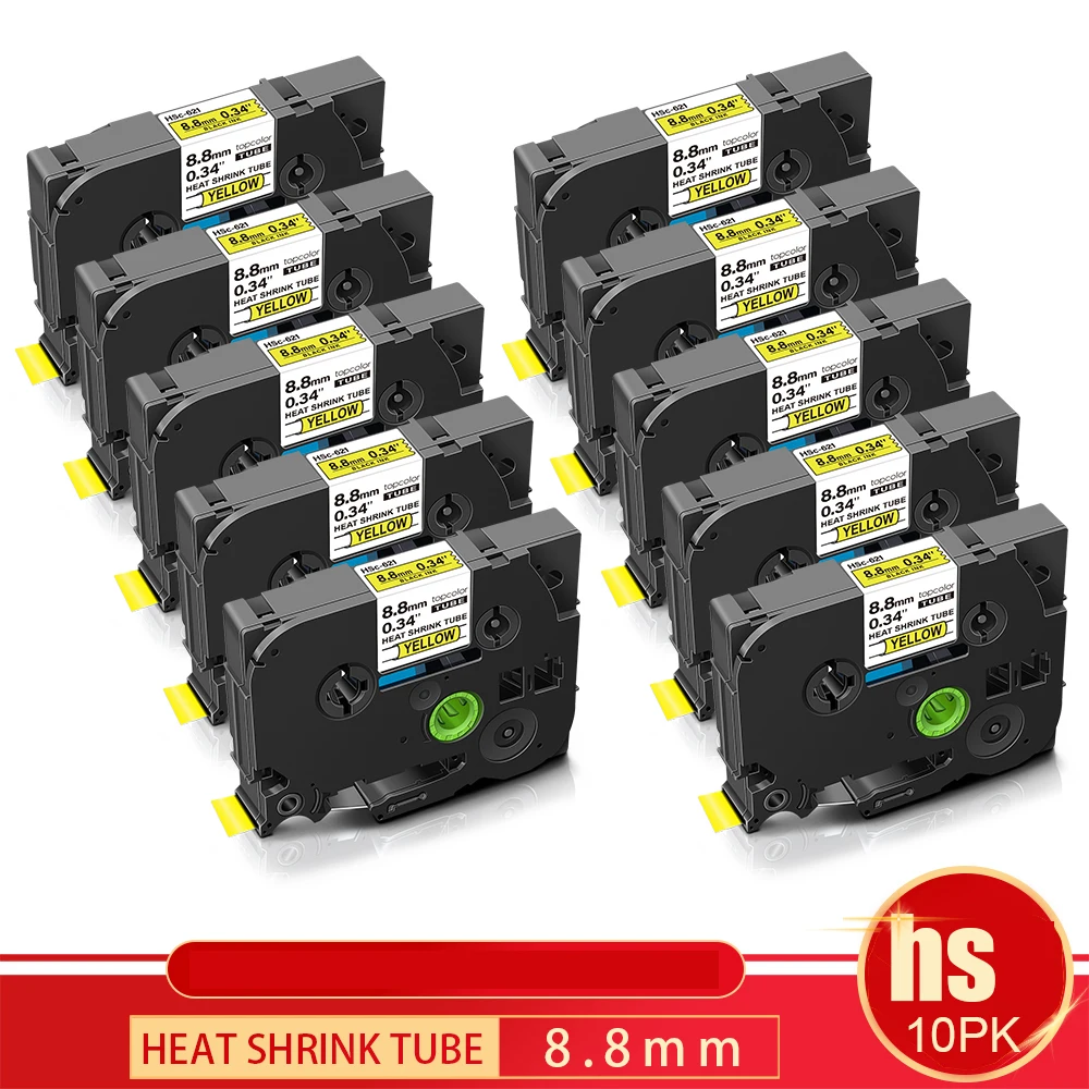 Topcolor 10PK 9 мм черный на желтом цвете Hs621 621 Совместимость клейкая лента фирмы Brother