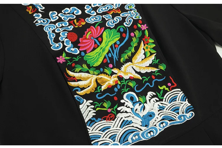 L~ 4XL 5XL китайское Ретро цветочное Вышитое Платье женское плюс размер осеннее яркое с коротким рукавом тонкое платье AOFULI A4088